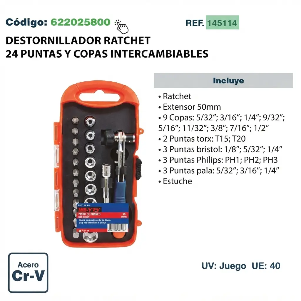 Destornillador Ratchet 24 Torx est pala copas5/32- 1/2