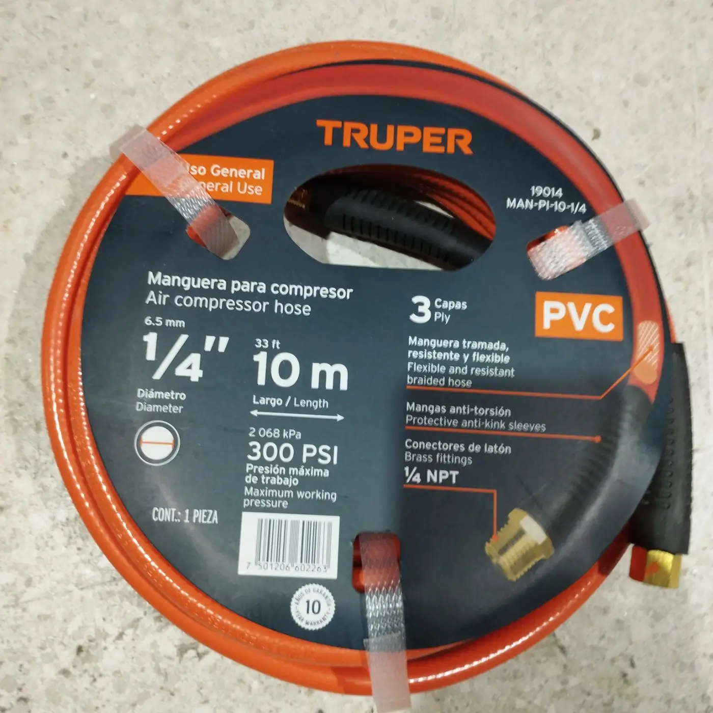 Manguera para compresor  10 m x 1/4 PVC