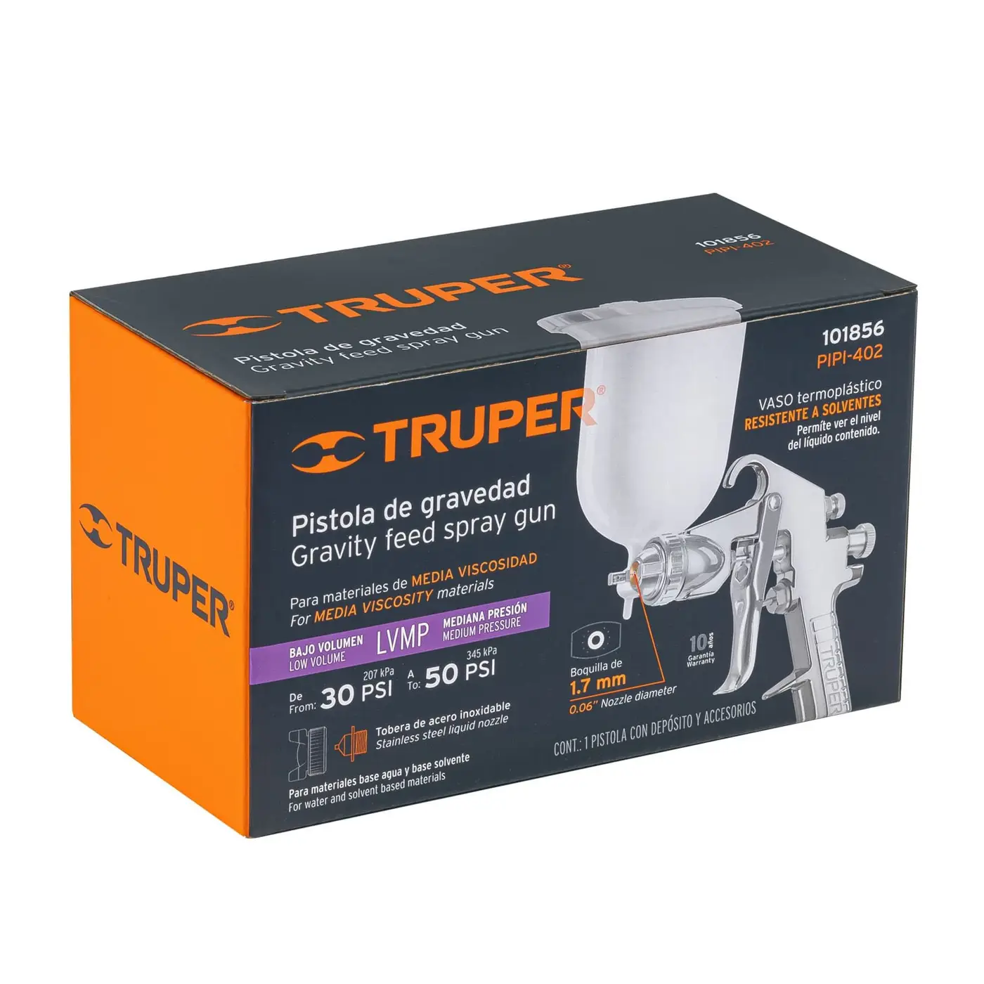 Pistola para pintar TRUPER velocidad media 1.7 mm vaso plástico