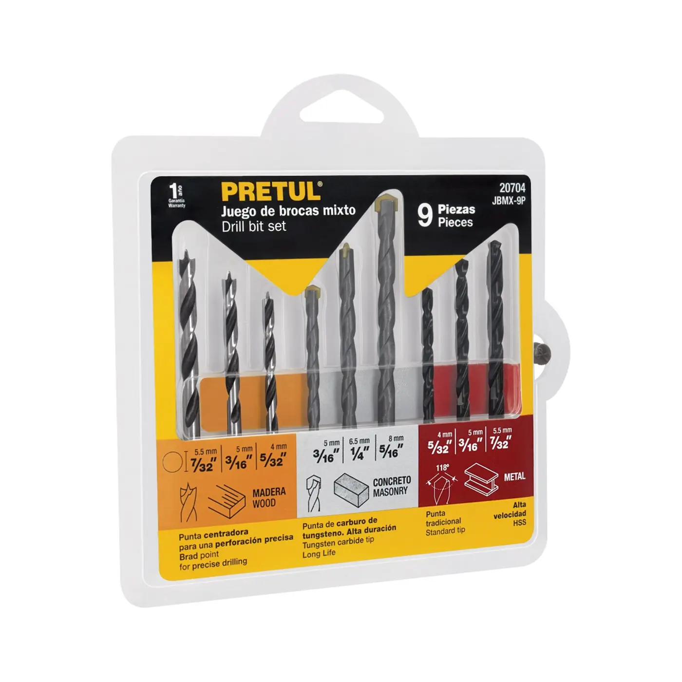 Juego de 9 Brocas mixtas brocas (madera, metal y concreto)
